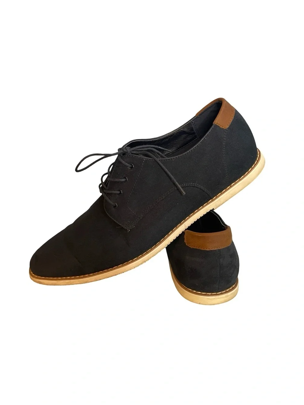 H & M Men's Navy faux Suede Lace-Up Derby Shoes with Brown Accent size 10.5